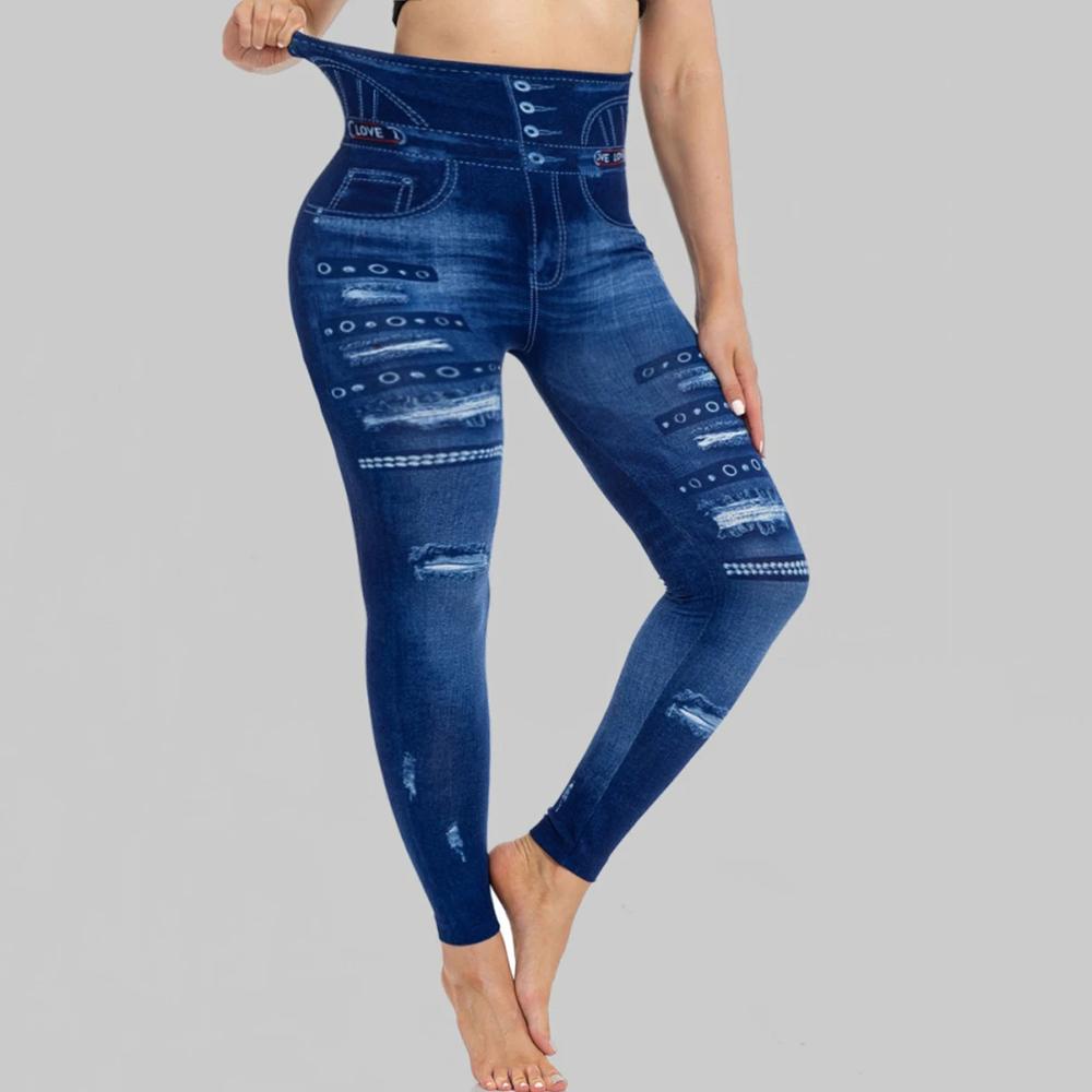 Plus Size High Waist Ripped Skinny Pants Women Spring Casual Print Elastic Waist Skinny Yoga Leggings Sporty Bottoms