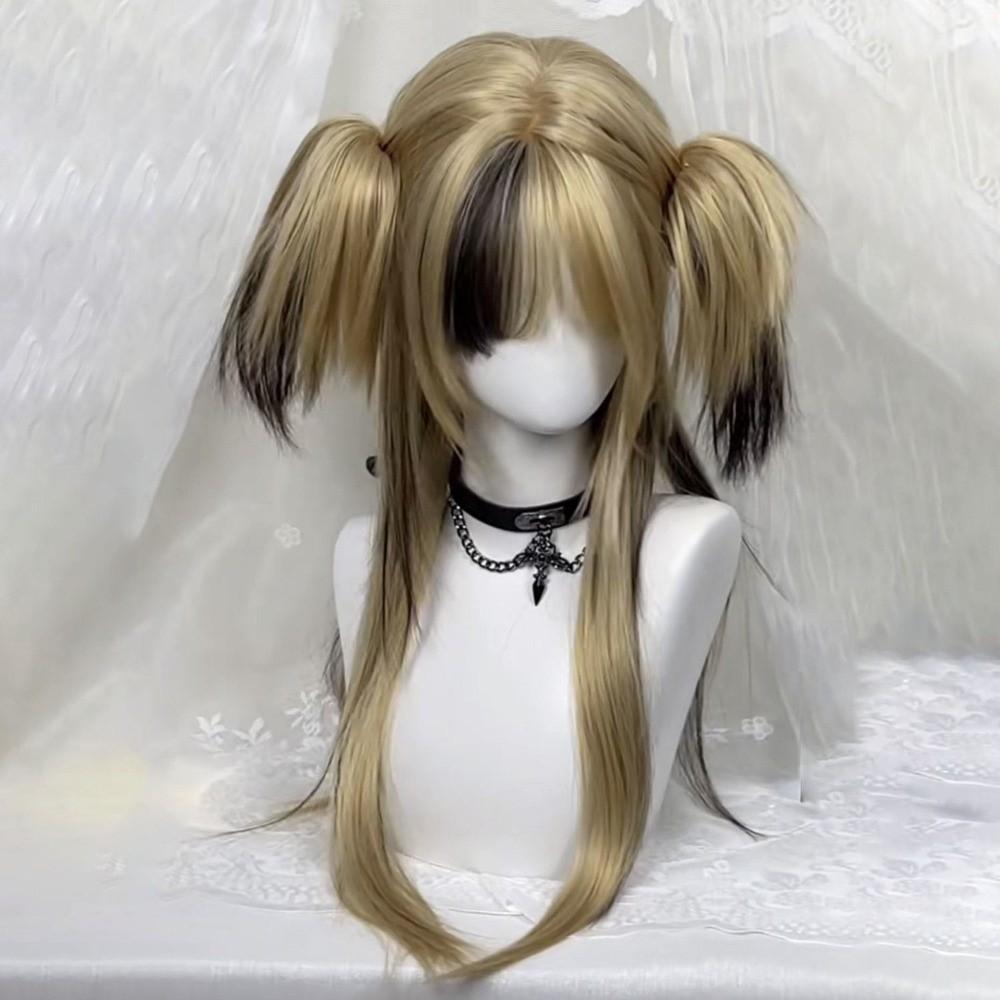 Synthetic Ombre Blonde Black Layered Wig Double Ponytail Cosplay Lolita Wigs  Halloween