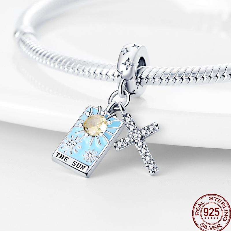 New Copper Tarot Star Moon Sun Cross Bible Holy Blessing Amulet Beads Fit 3Mm Original Bracelet Diy Gift