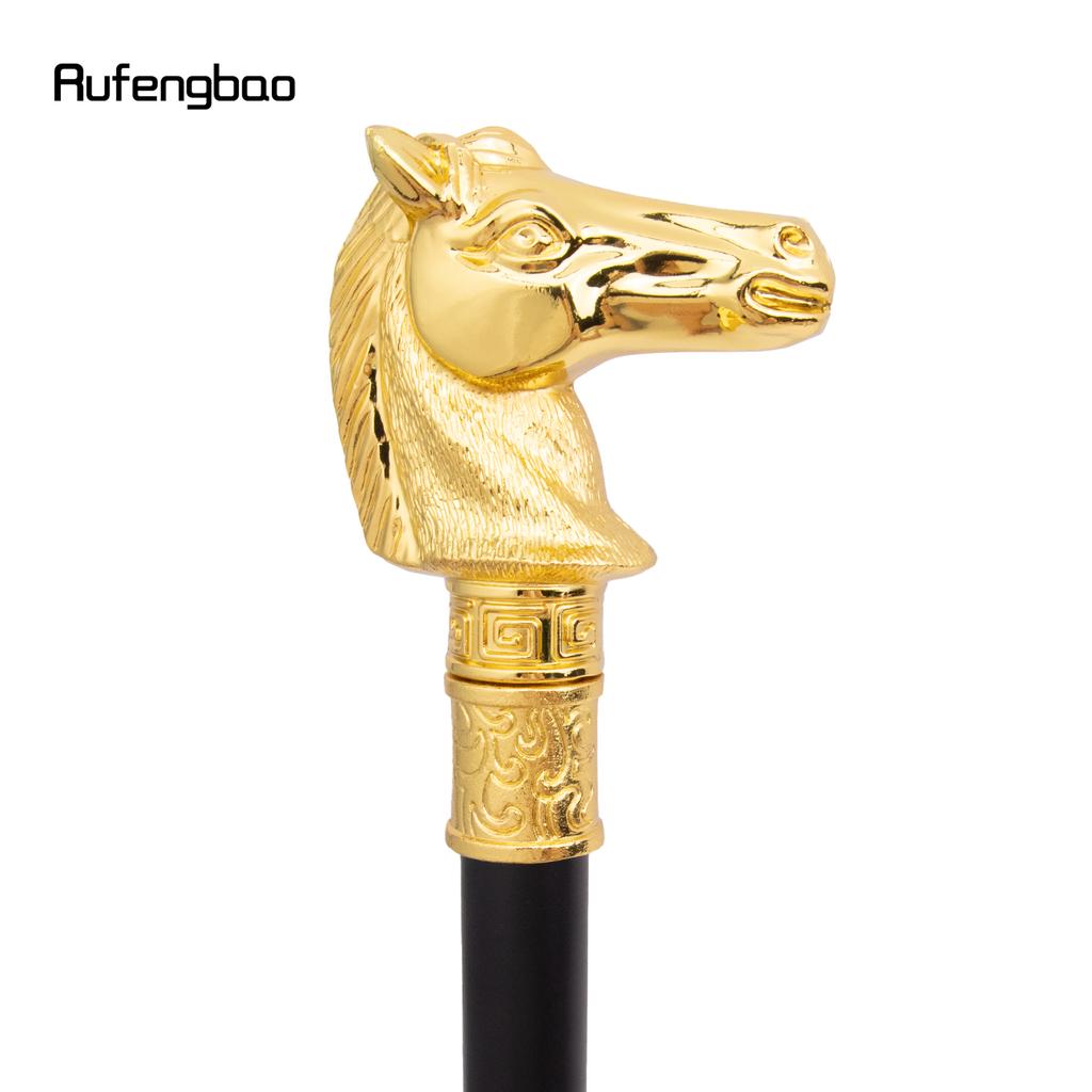 Golden Race Horse Bristle Head Fashion Walking Stick Decorative Cospaly Vintage Party Fashionable Walking Cane Crosier 93cm