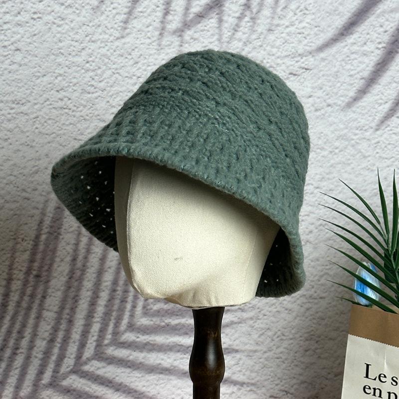 

Осень и зима новая полая вязаная шляпа-ведро универсальная для лица маленькая шляпа рыбака простая теплая шляпа-панама one size fits all зелёный