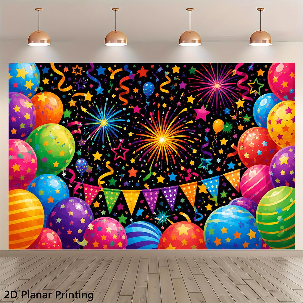 Ein 2D-Flachbanner, ein farbenfroher Partyballon-Hintergrund und ein Wanddekorationsbanner.