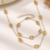 Women's Pig Nose Necklace & Bracelet Set: 18K Gold-Plated, Titanium Stainless Steel, Japanese Design, Color-Fade Resistant.