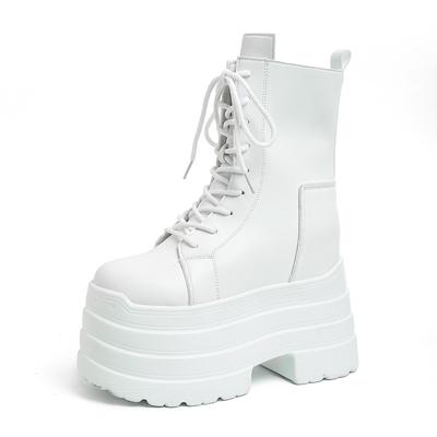2025 Nuovi stivali con tacco alto da 10 cm per donna, alla moda, neri, con lacci, stile punk, scarpe da cosplay autunnali, stivali con plateau gotici, scarpe da donna