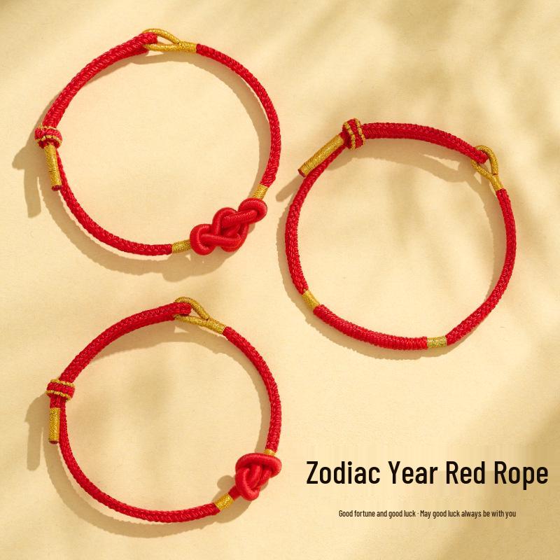 2026 Year of the Dragon Red String Bracelet with Vajra Knot - Handmade Amulet for Men and Women
