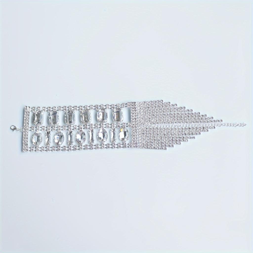 1Pc European And American Trend Long Fringed Bracelet, Fashionable And Exquisite Temperament Banquet Party Rhinestone Bracelet Accessories Women