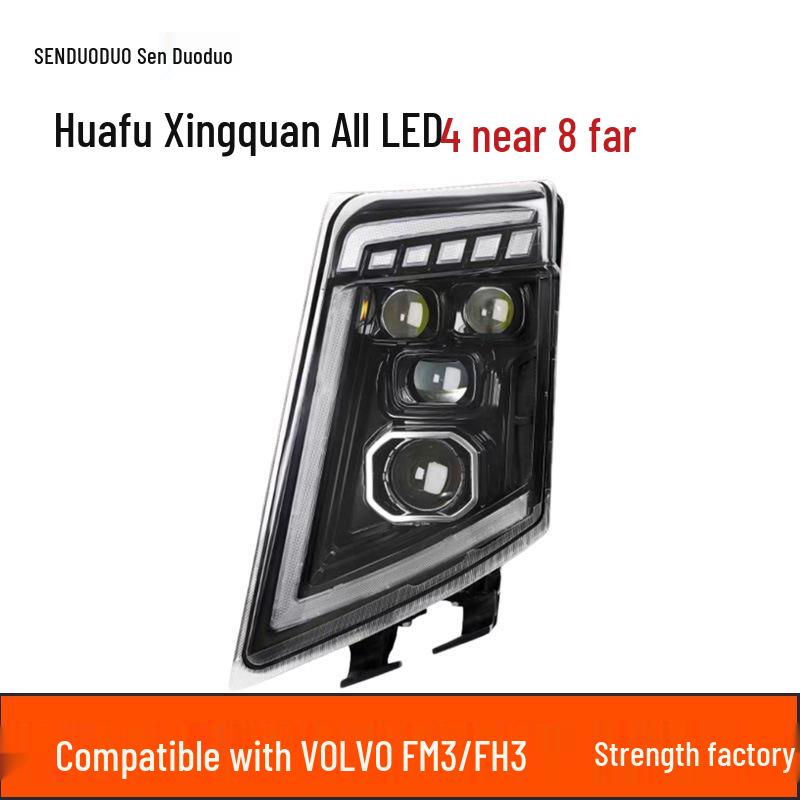 Euro Truck Simulator Volvo FH13 FM3 Full LED Headlight Assembly: Four-Lens with Four Low Beam & Eight High Beam Laser Headlights.