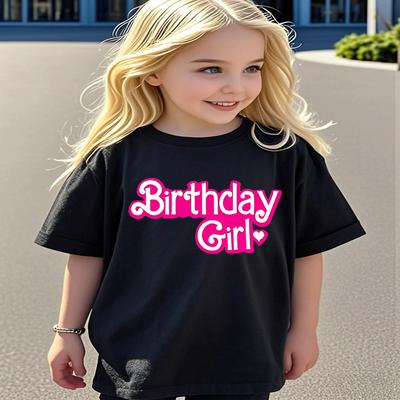 Hot Sale Pink Birthday Girl Print Childrens Clothing Tshirt Clothing Summer Casual Funny   Baby Girls Tshirt Polyester Fabric