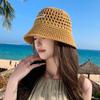 Japanese-style Letter Print Breathable Bucket Hat, Summer Hollow-out Knitted Hat for Shopping and Outings, Makes the Face Look Smaller,
