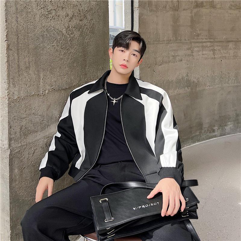 Men s Luxury Designer-Style Lightweight Korean Color Block Jacket XL