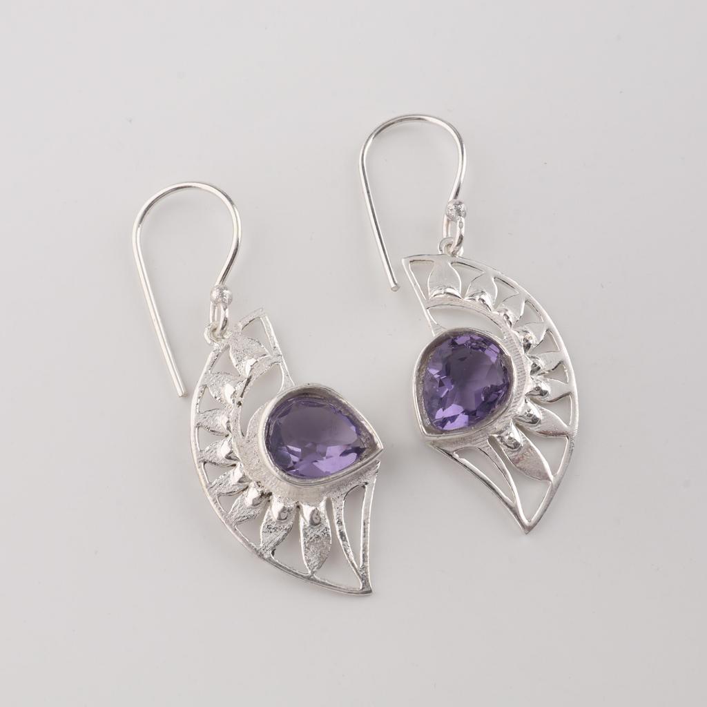 Natural Iolite Gemstone Silver Dangle Earrings 1.5", 925 Sterling Silver Jewelry, September Birth-Stone Jewelry, Iolite Earrings For Gift CE-26-8