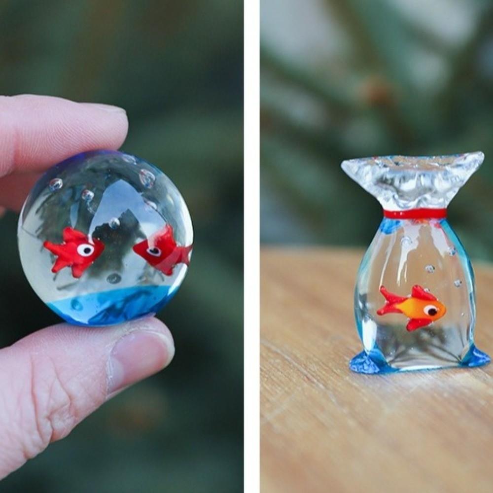 Transparent Mini Pocket Fish Ornaments Cartoon Glass Pocket Fish Figurine  Tabletop Display
