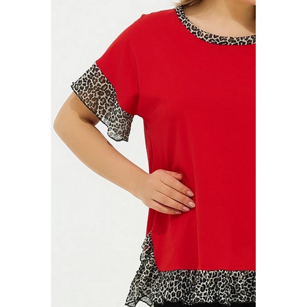 Fierte Bluză Mărimi Mari pentru Femei Lm87080 Gât Rotund Mânecă Scurtă Model Leopard Tricot