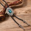Herren Western Verstellbare Bolo Krawatte mit Metallblume Geflochtenes Lederseil Krawatte Hemdkragenkette Schmuck Halskette