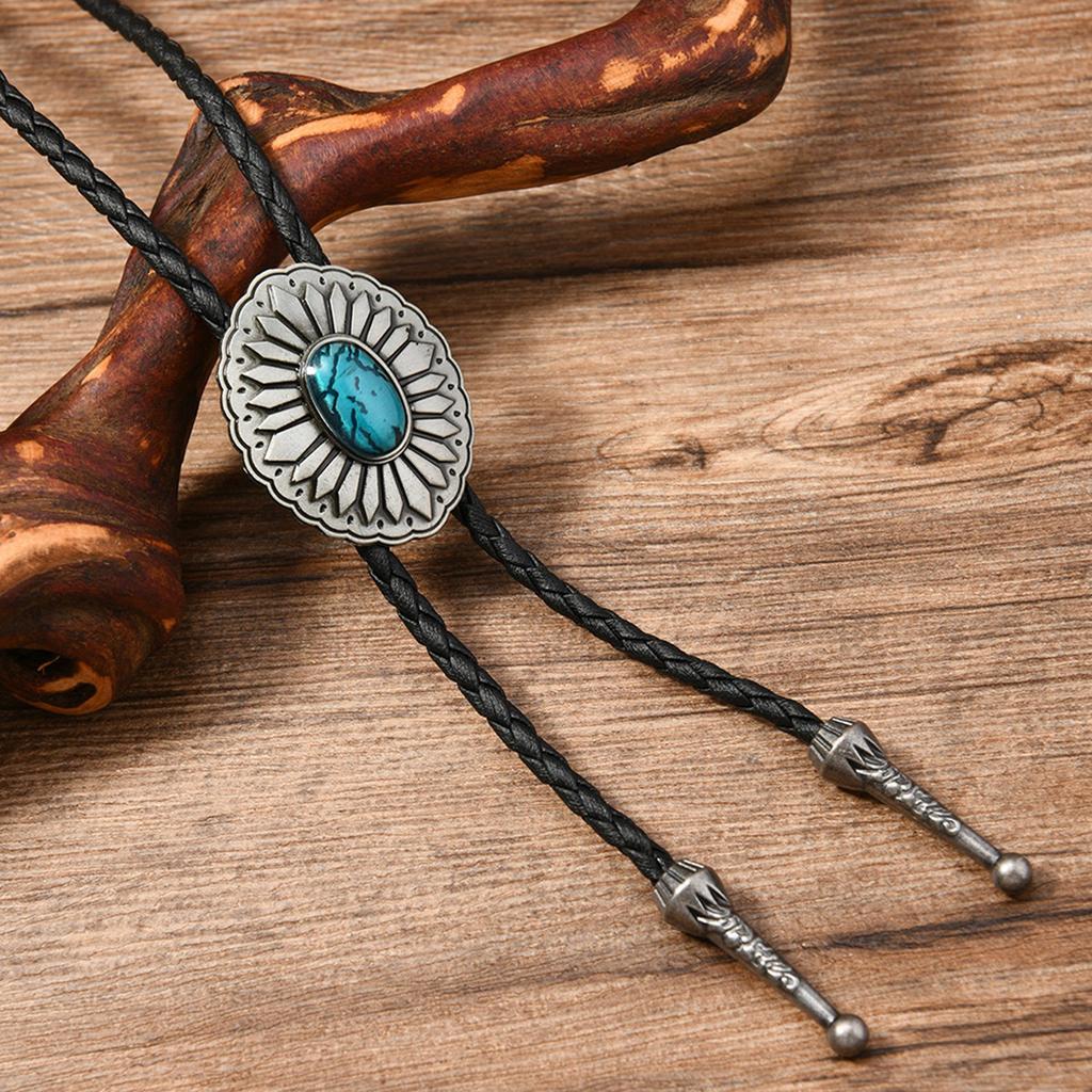 Herren Western Verstellbare Bolo Krawatte mit Metallblume Geflochtenes Lederseil Krawatte Hemdkragenkette Schmuck Halskette
