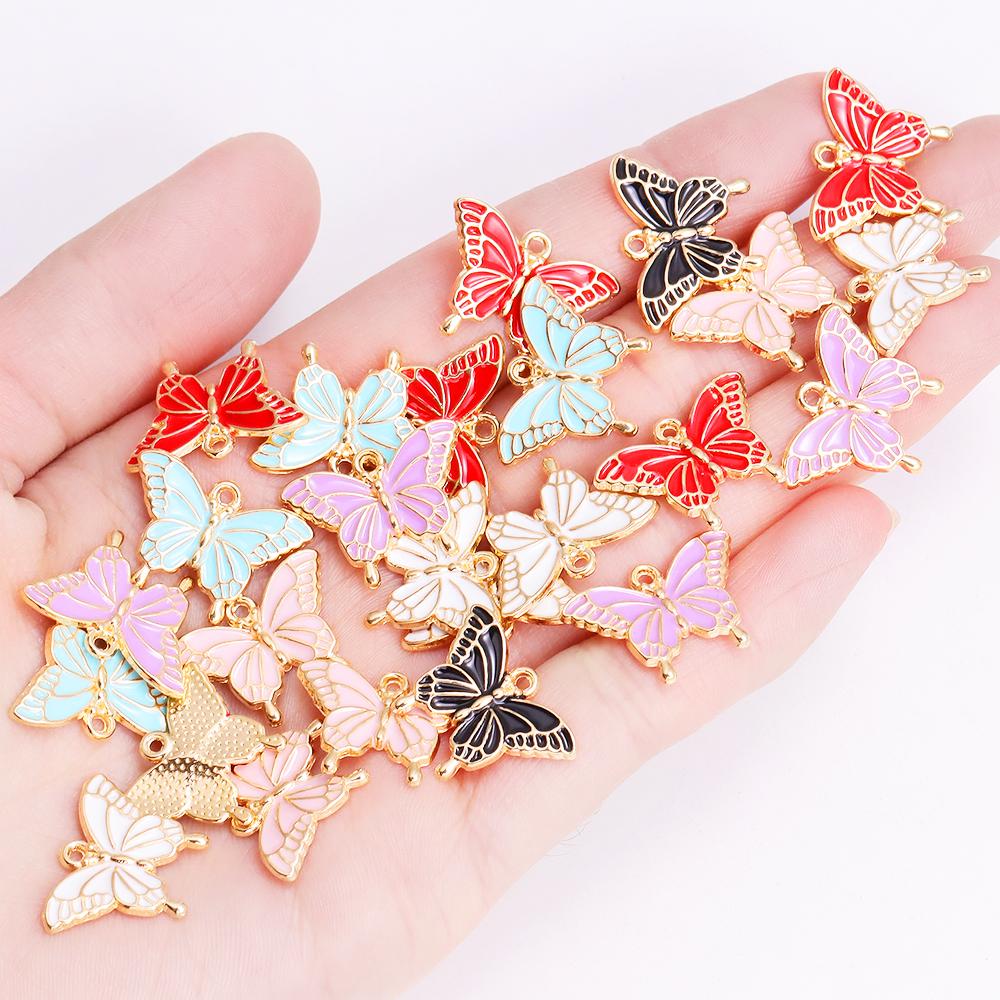 10Pcs 22*17mm Gold Colour Alloy Enamel Bee Pendant Oil Dripping Animal Charms for Jewelry Making DIY Necklace Earrings Accessory