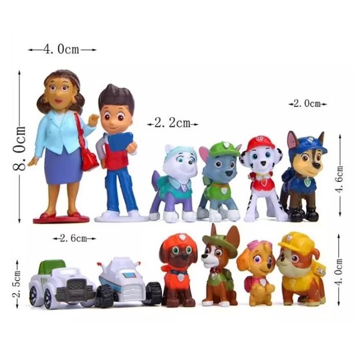 Patrula Catelusilor Set of 12 Figurines, Multicolor Boy Toys for Kids 3+ Years, 2-8 cm Action Figures
