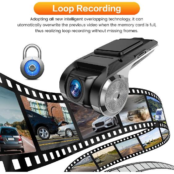 USB Car DVR Camera Video Recorder, Loop Recording ADAS, Dash Cam, with 32GB SD Card 24H Parking Mode Driving Recorder LDWS FCWS Dash Cam for Android