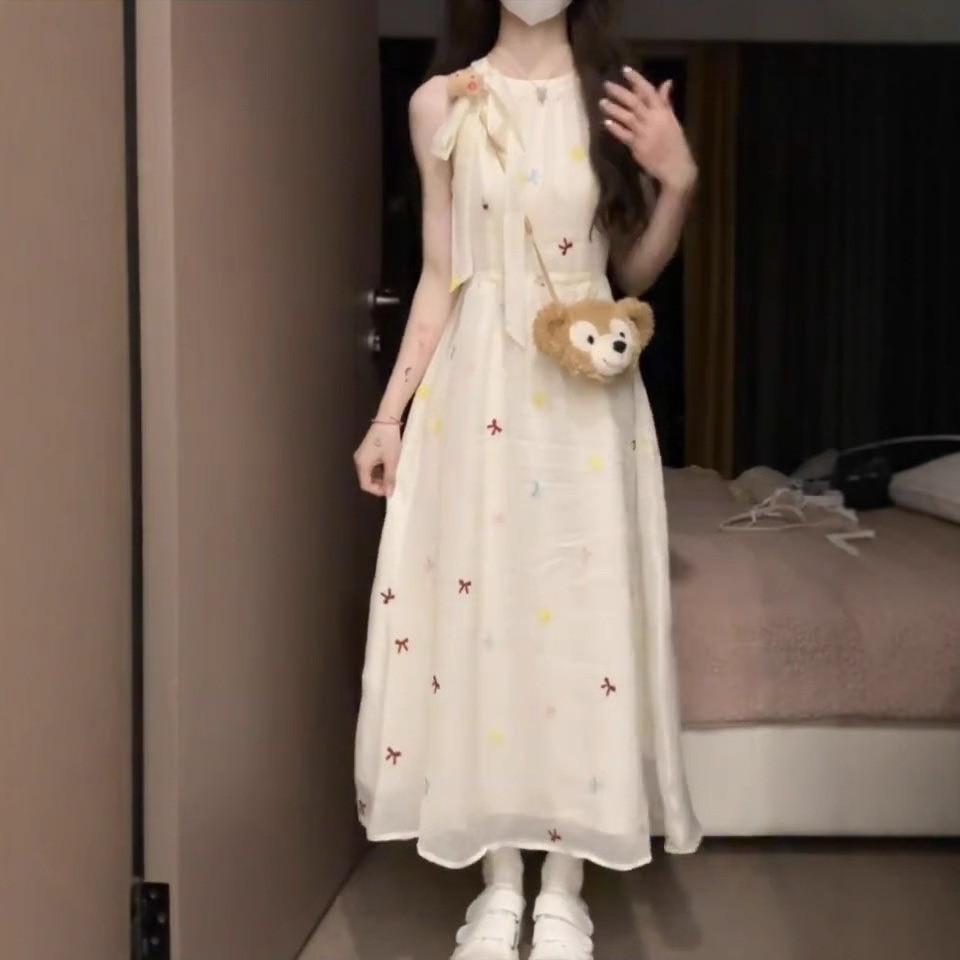 Basic Polyester A Line Dress With Bowknot Print For Summer Casual Wear