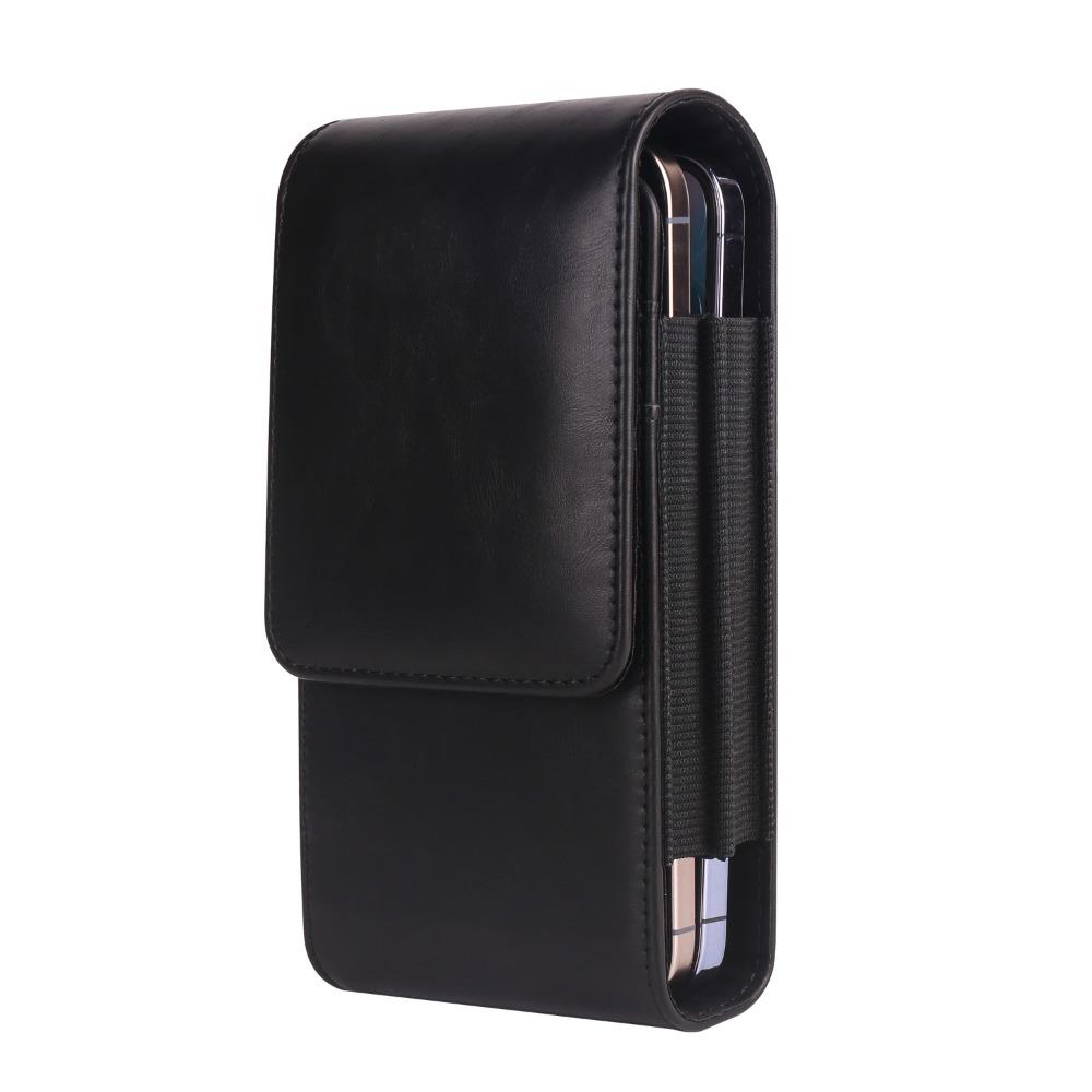 Solid Color Cell Phone Belt Pouch Flip Case Leather Belt Clip Dual Pouch Mobile Phone