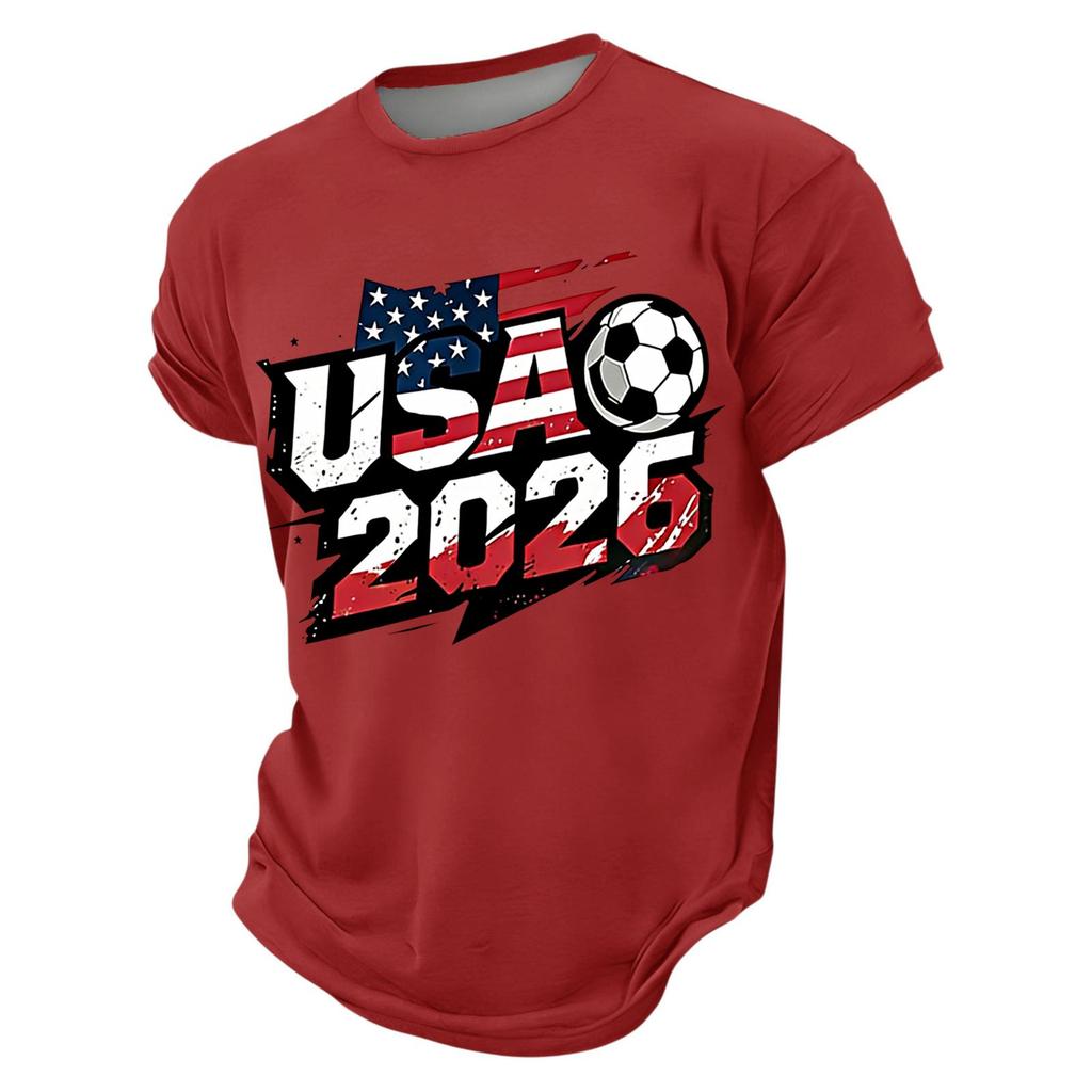 T-shirt da Uomo a Maniche Corte Girocollo Grafica Calcio USA 2026 Casual Vestibilità Larga Top per l'Uso Quotidiano