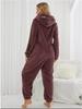 2024 Trendy European/American Fleece-Lined Hooded Jumpsuit Pajamas for Women - 22 Colors Available