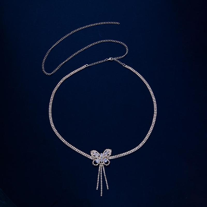 Rhinestone Light Luxury Waist Chain Full Diamond Zircon Butterfly Waist Chain Sexy Personality Butterfly Pendant Waist Body Chain серебряный