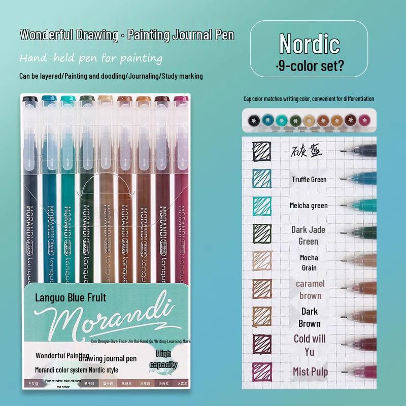 Blue Fruit Large Capacity Journal & Pen Set: Includes Highlighter, Drawing Pen, Gel Pen, Colored Single-Tip Pen.