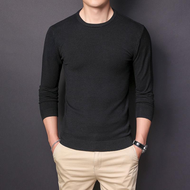 Spring and Autumn New Men's Pullover Round Collar Solid Color Thin Sweater
