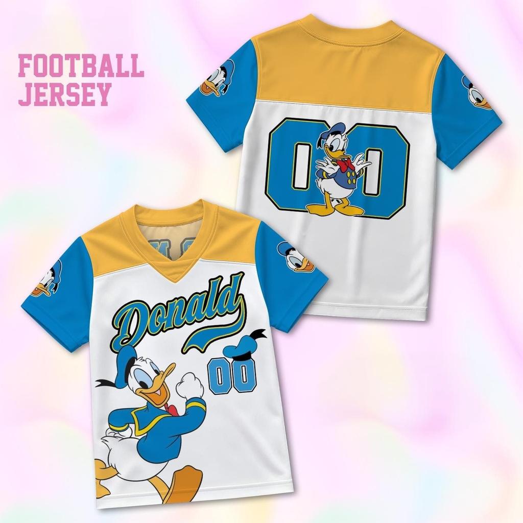 Kids Cartoon Donald Daisy Goofy Print V‑Neck Football Jersey T‑Shirt Girl Short Sleeve Sport Top Casual Loose Children Sportwear