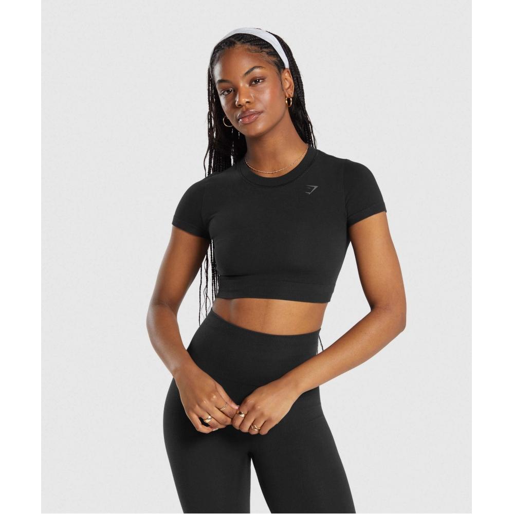 

GYMSHARK Бесшовный укороченный топ из хлопка, черный B8A4W BB2J