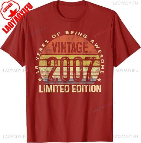 2007 Vintage T-Shirt zum 18. Geburtstag Unisex Retro Grafikdruck Lustiger Slogan Partykleidung für Erwachsene