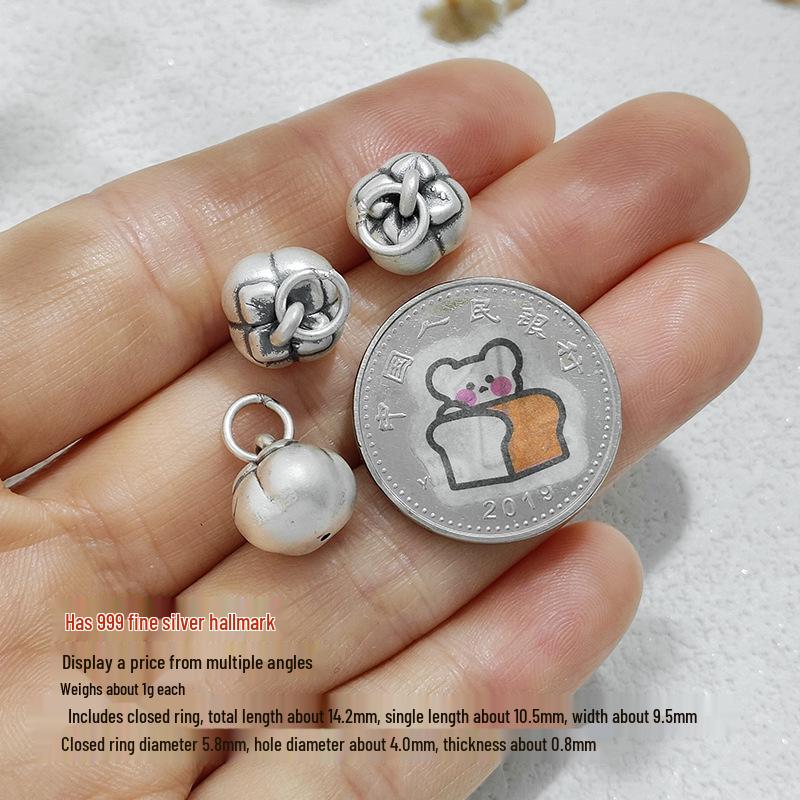 

999 Sterling Silver Persimmon Charm Necklace – May Everything Go as You Wish 3D Pendant with Woven Hand Rope Accessory