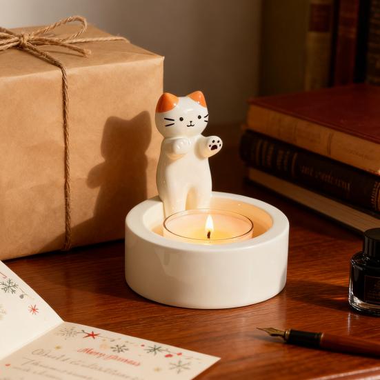 Yousheng Candle Holder Cartoon Dog Cat Design Hand-Painted Art Resin Construction Candlestick Candle Accessory