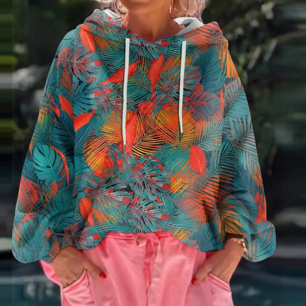 Women's Floral Print Loose Casual Long Sleeved Hooded Sweatshirt