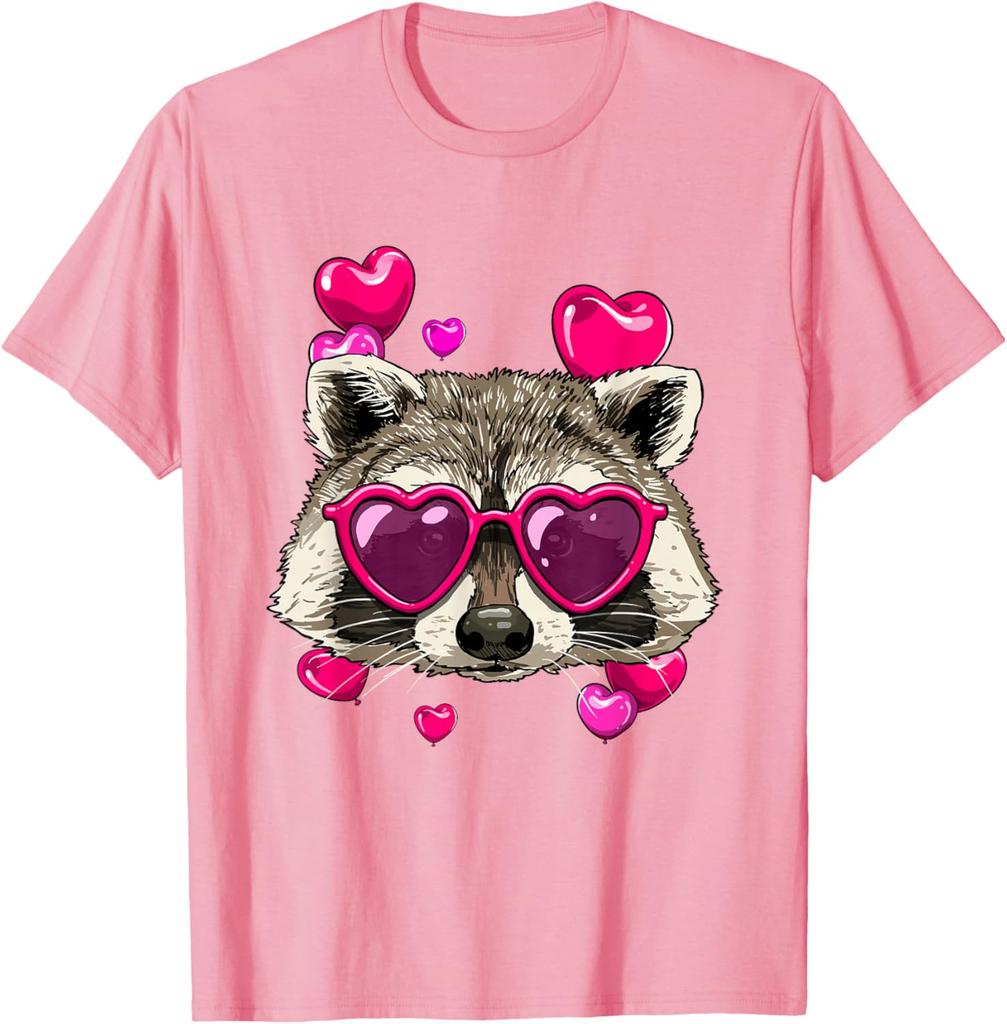 Waschbär Mit Herz-Sonnenbrille Valentinstag Lustiger Müllpanda Grafik-T-Shirt für Herren