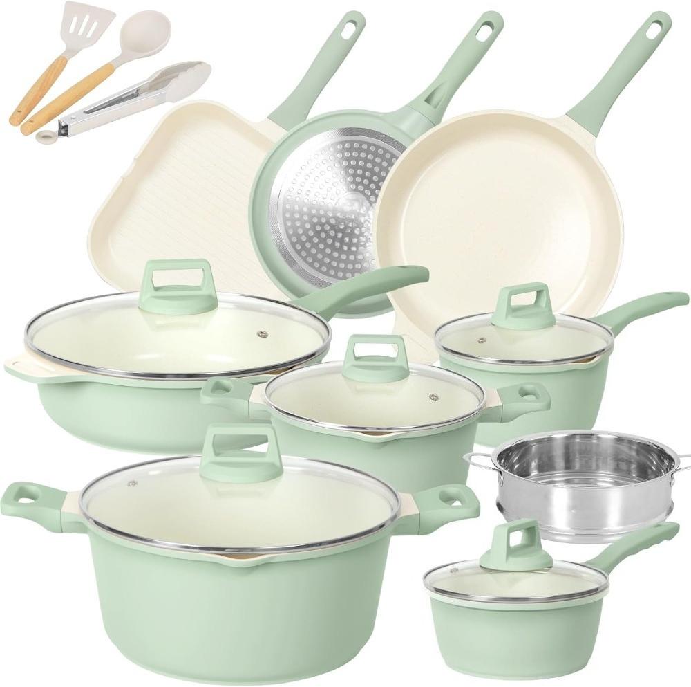 

Набор из 23 предметов кастрюль и сковород с антипригарным покрытием, кухонный набор посуды с кастрюлей, сковородами для жарки и соусниками, подходит для духовки и плиты