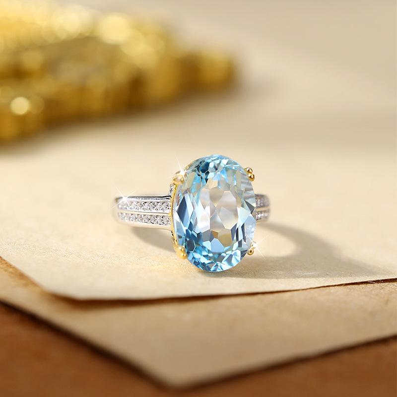 S925 Sterling Silver Inlaid Natural Topaz Colored Treasure Ring Women's Elegant Fashion Jewelry Jewelry