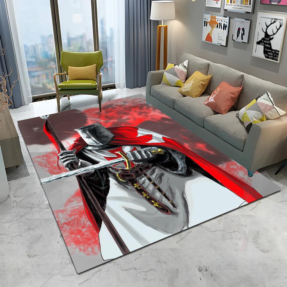 Rycerz Templariusz Krzyżowiec Gry Dywanik do Domu Salonu Sypialni Sofy Wycieraczka Dekoracja, Dywanik Obszarowy Antypoślizgowa Mata Podłogowa