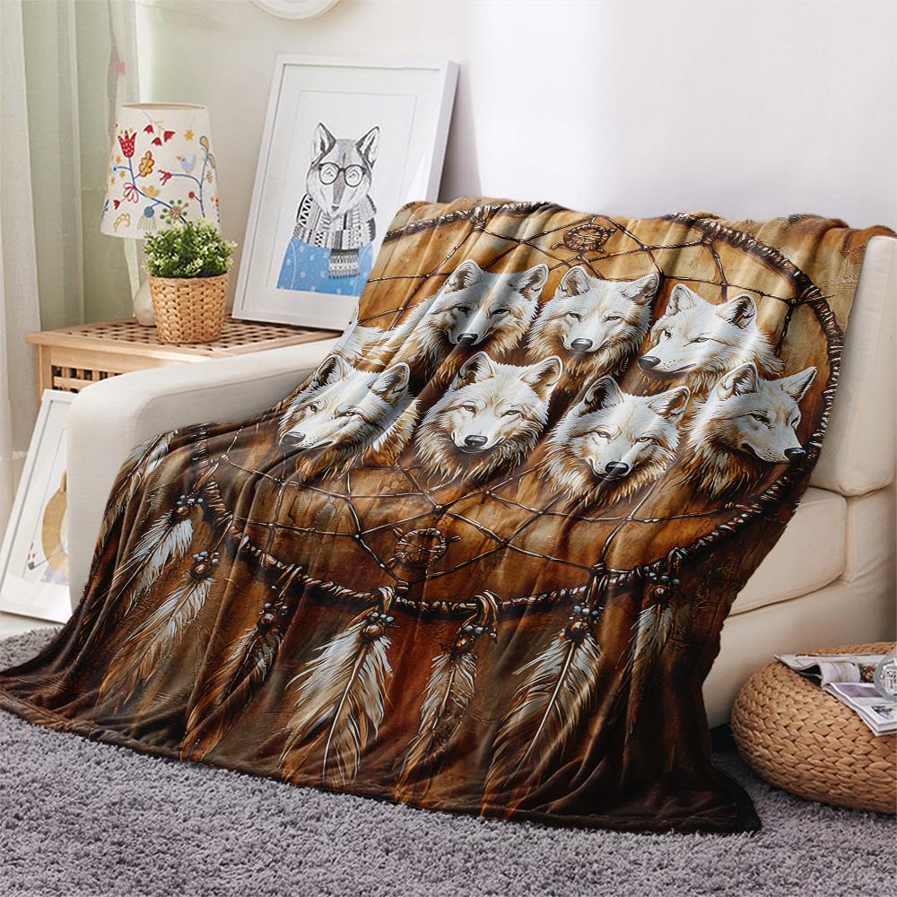 Koc Flanelowy z Nadrukiem Wilka, Wysokiej Jakości, Wygodny na Wszystkie Pory Roku, Wystrój Domu, Ciepło i Komfort, Idealny na Prezenty Świąteczne