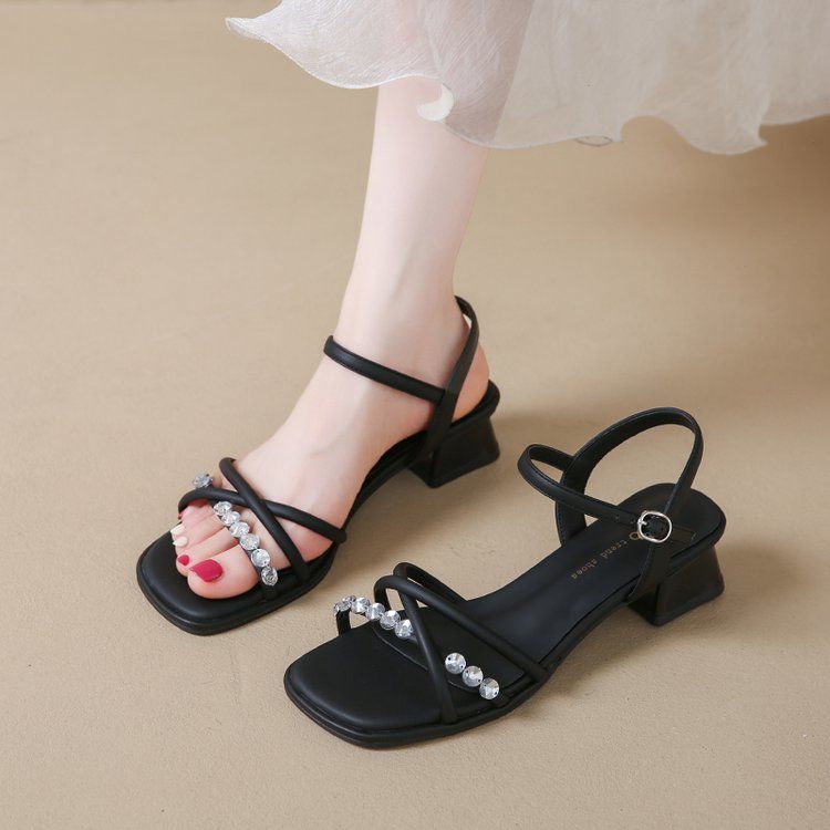 Sandals Women's 2025 Summer New Thick-soled Thick Heel Outer Wear Word with Fairy Style with Skirt High Heels Women