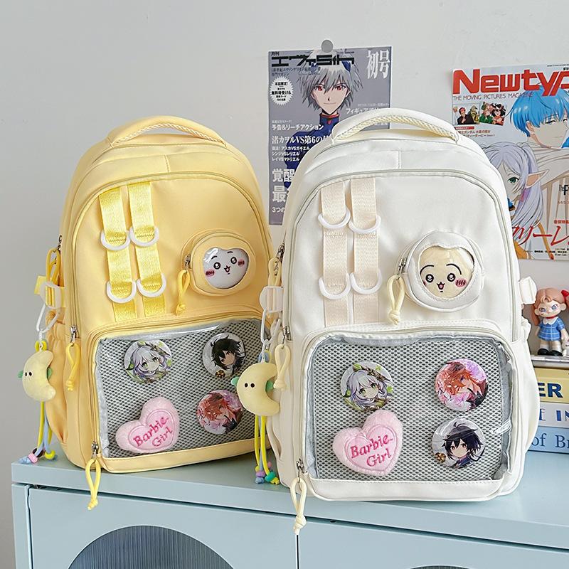 Cute College Student Backpack College Style Transparent Schoolbag Solid Color Bar Pain Bag Junior High School Simple Niche Backpack