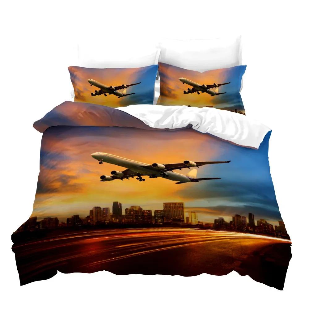 Print Airplanes Beding Set for Boy Comfortable Quilt Cover Pilowcases Children Kids,twin Ful Quen Young People Bedrom Bed Linens Set Polyester
