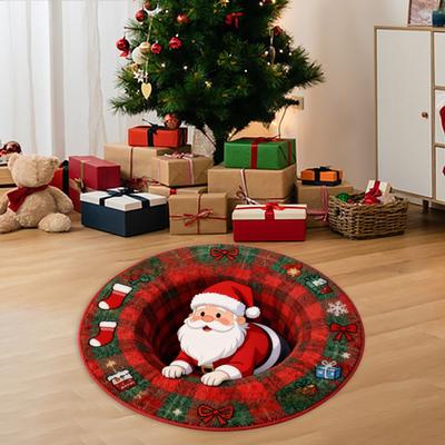 16inches Christmas 3D Rugs 3D Christmas Round Rugs Xmas Rug Xmas Carpet Rug For Bedroom Kitchen Washable Non Slip Fuzzy Carpets