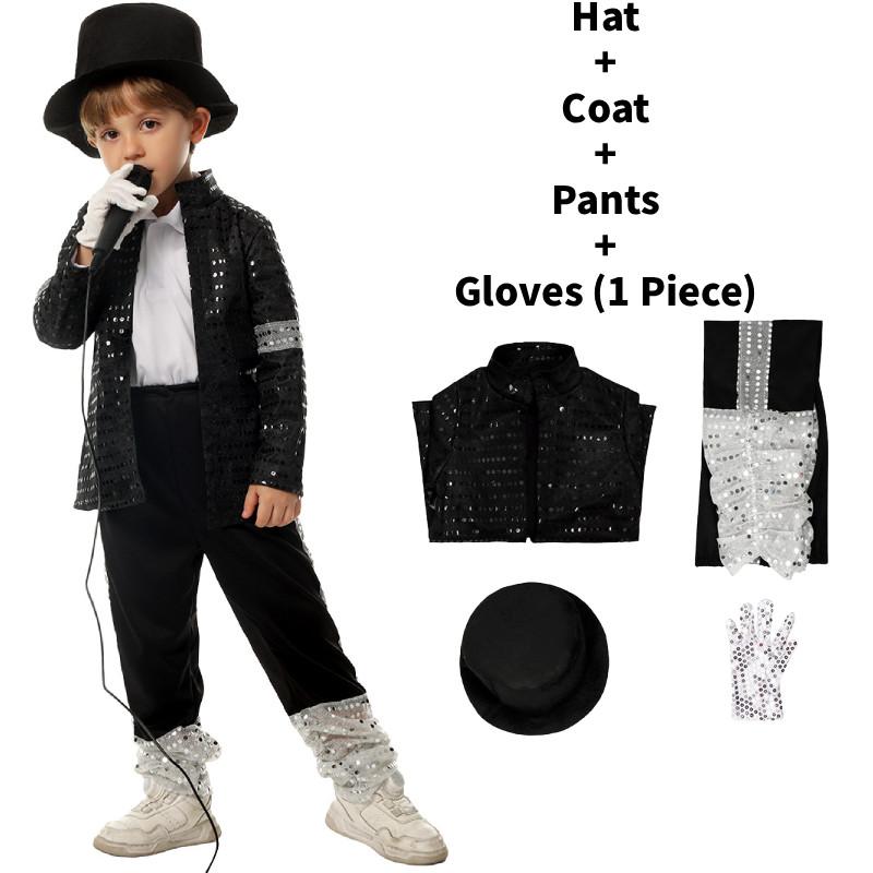 Michael Jackson Billie Jean Black Suit Dance Halloween Dress Up Costume Kids