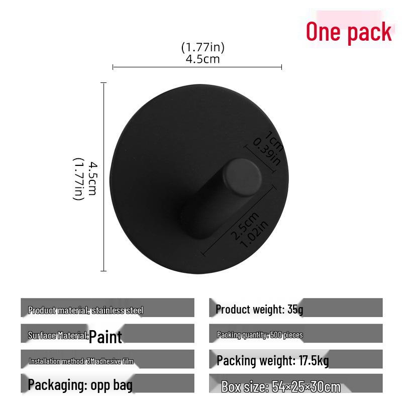 Stainless Steel No-Drill Adhesive Hook for Bathroom/Kitchen – Black