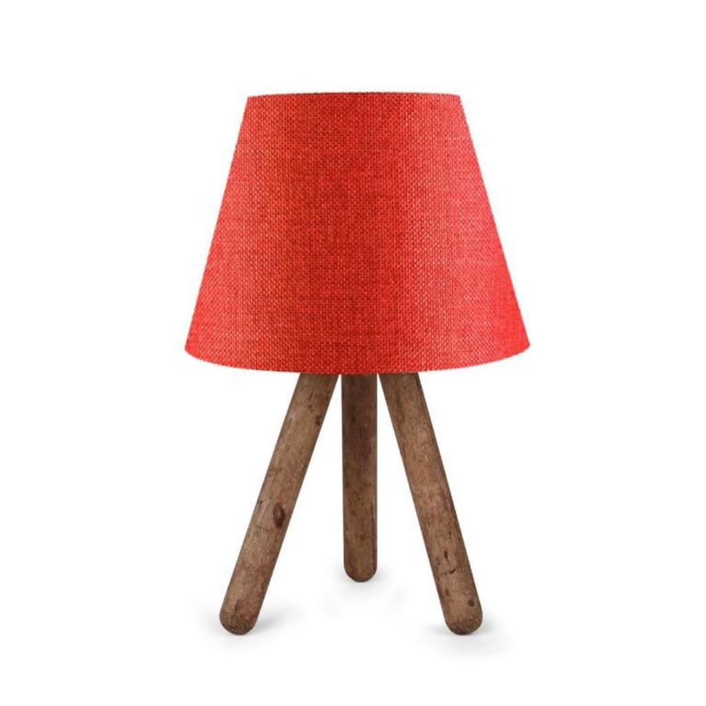 Dreibeinige Stativ Holz Lampenschirm Rot Gewebt Kopfteil Schlafzimmer Kinderzimmer Tischlampe
