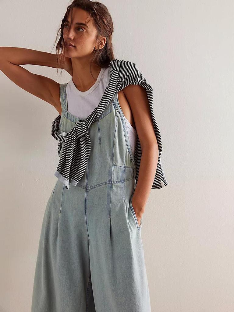 Women's Loose Wide-Leg Denim Overalls