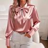 2025 Autumn Women's Long Sleeve Bow Satin Blouse