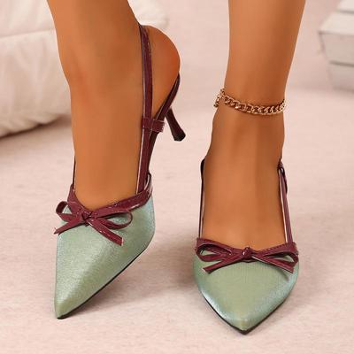 Mix Color Sling Back Pumps Women 2025 Summer Sexy Pointed Toe High Heel Sandals Sweet Bowknot Decoration Dress Shoes